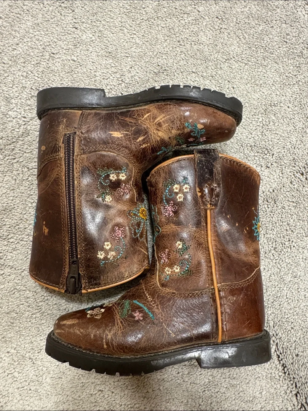 Shyanne Brown Floral Embroidered Kids Western Boots